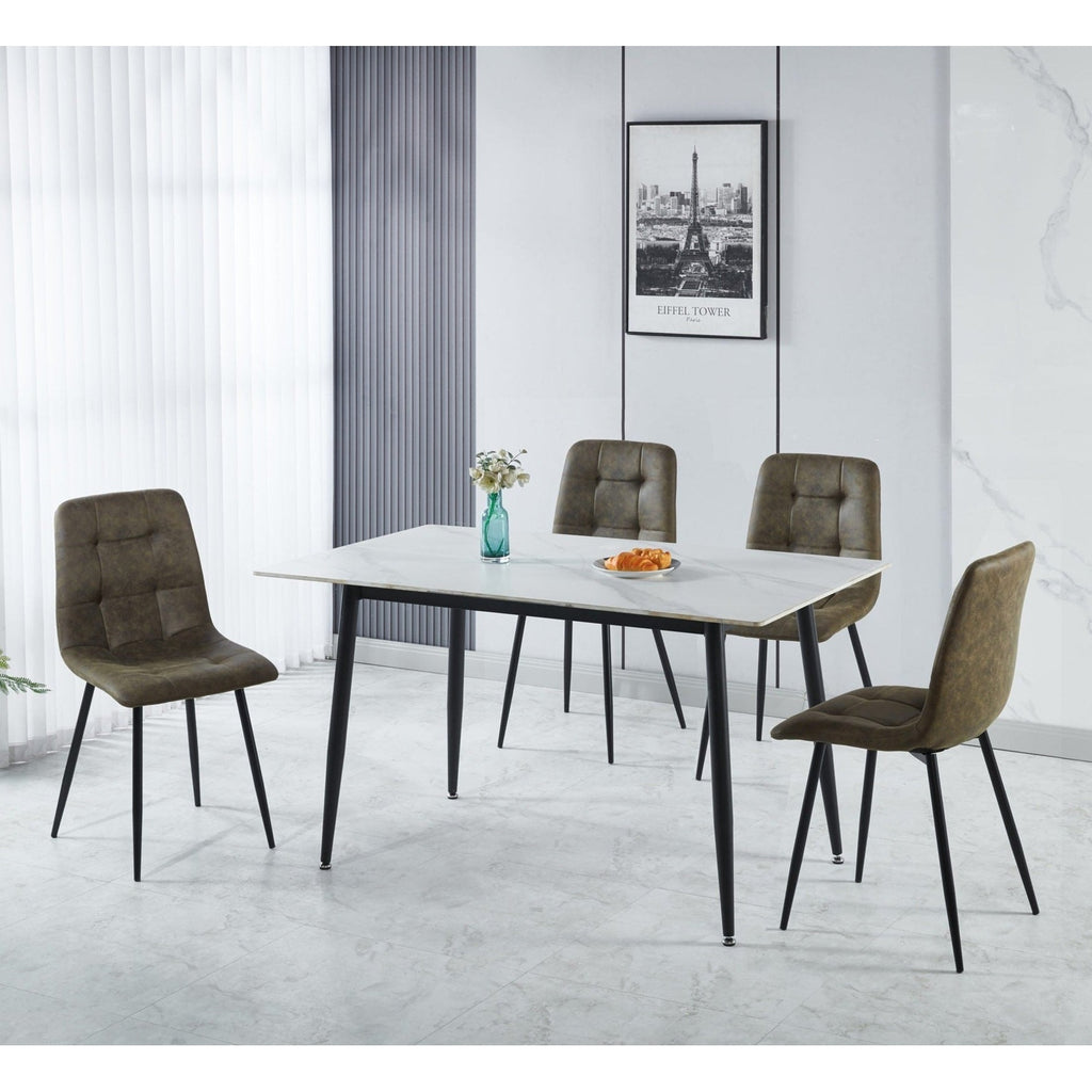 Fenton Dining Set X4 Chairs - White/Olive Green Suede Fabric