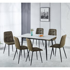 Fenton Dining Set X6 Chairs - White/Olive Green Suede Fabric