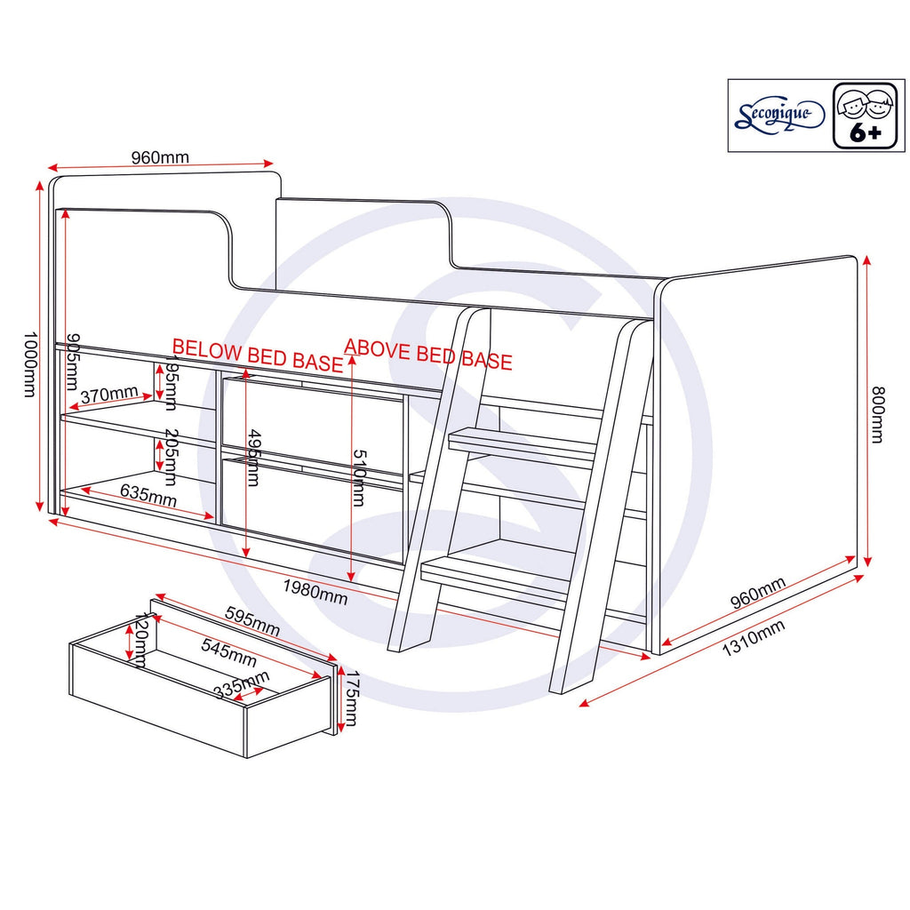 Felix Low Sleeper Bed - Grey