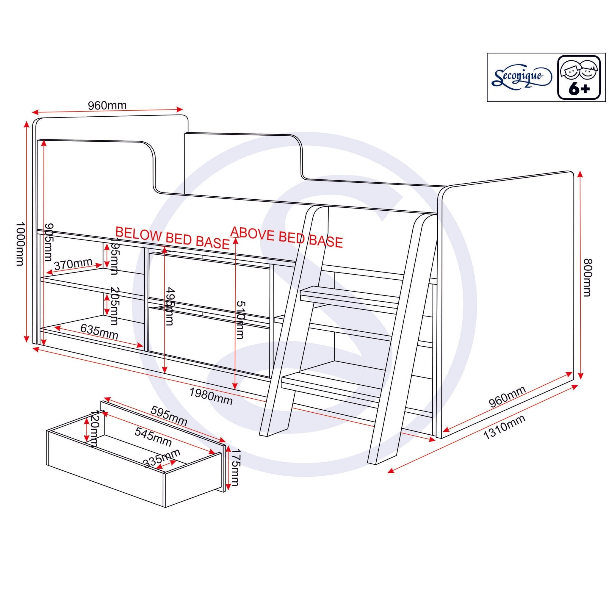 Felix Low Sleeper Bed - Grey