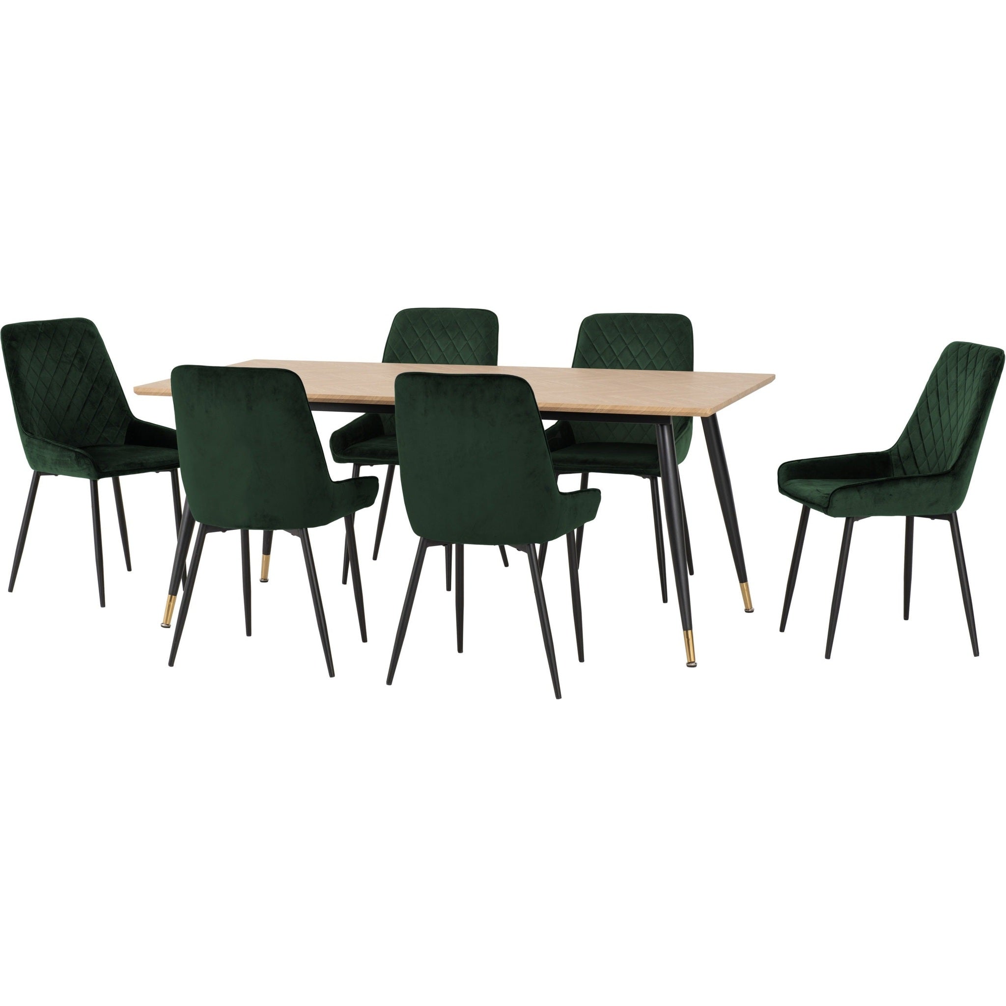 Hamilton & Avery Large Dining Set X6 Chairs - Medium Oak Effect/Emerald Green Velvet