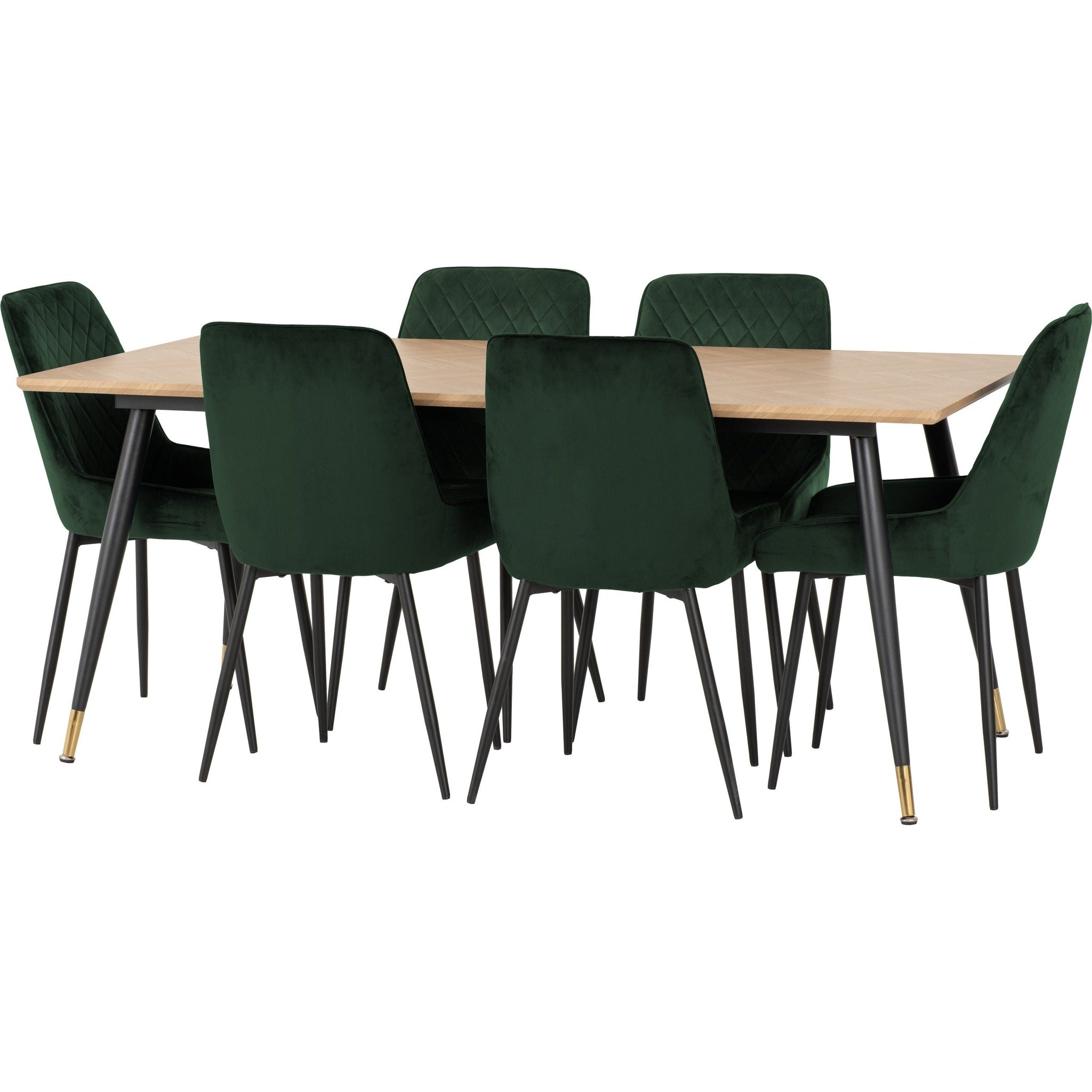 Hamilton & Avery Large Dining Set X6 Chairs - Medium Oak Effect/Emerald Green Velvet