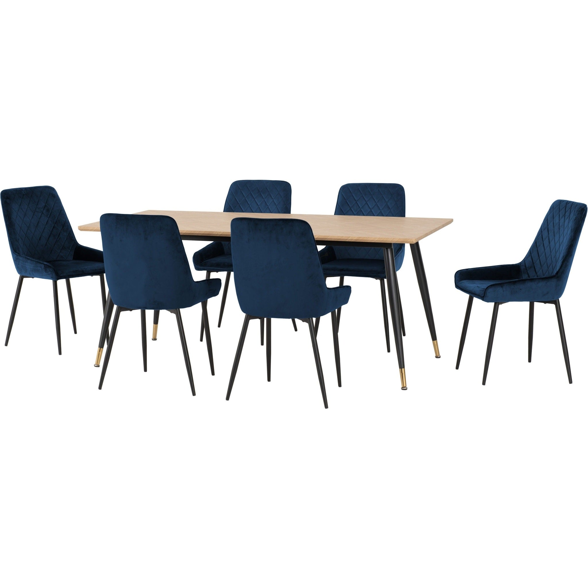 Hamilton & Avery Large Dining Set X6 Chairs - Medium Oak Effect/Sapphire Blue Velvet