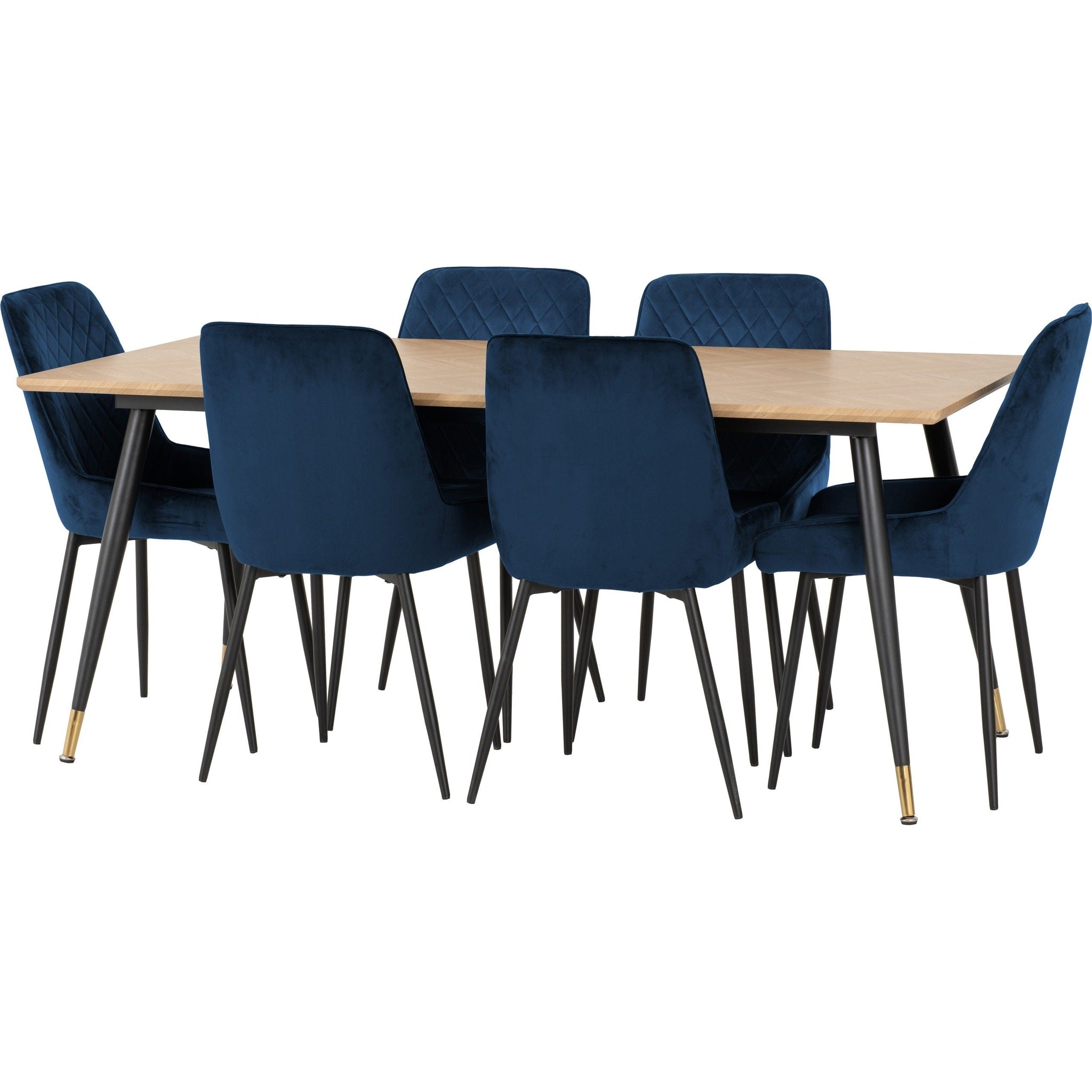 Hamilton & Avery Large Dining Set X6 Chairs - Medium Oak Effect/Sapphire Blue Velvet