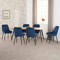 Hamilton & Avery Large Dining Set X6 Chairs - Medium Oak Effect/Sapphire Blue Velvet