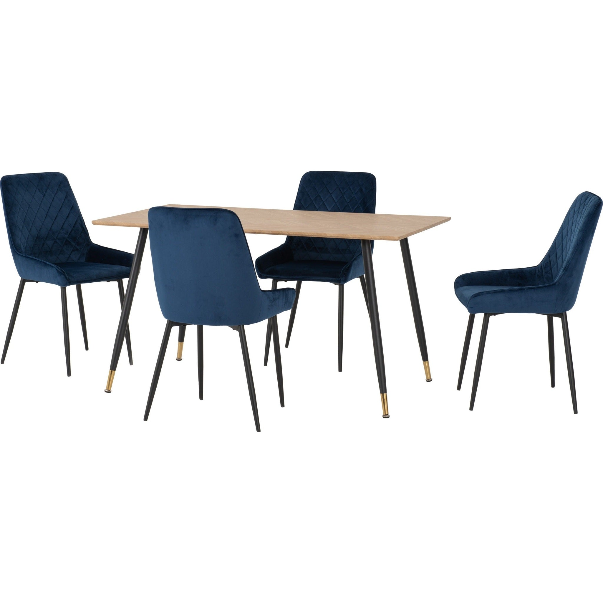 Hamilton & Avery Medium Dining Set X4 Chairs - Medium Oak Effect/Sapphire Blue Velvet