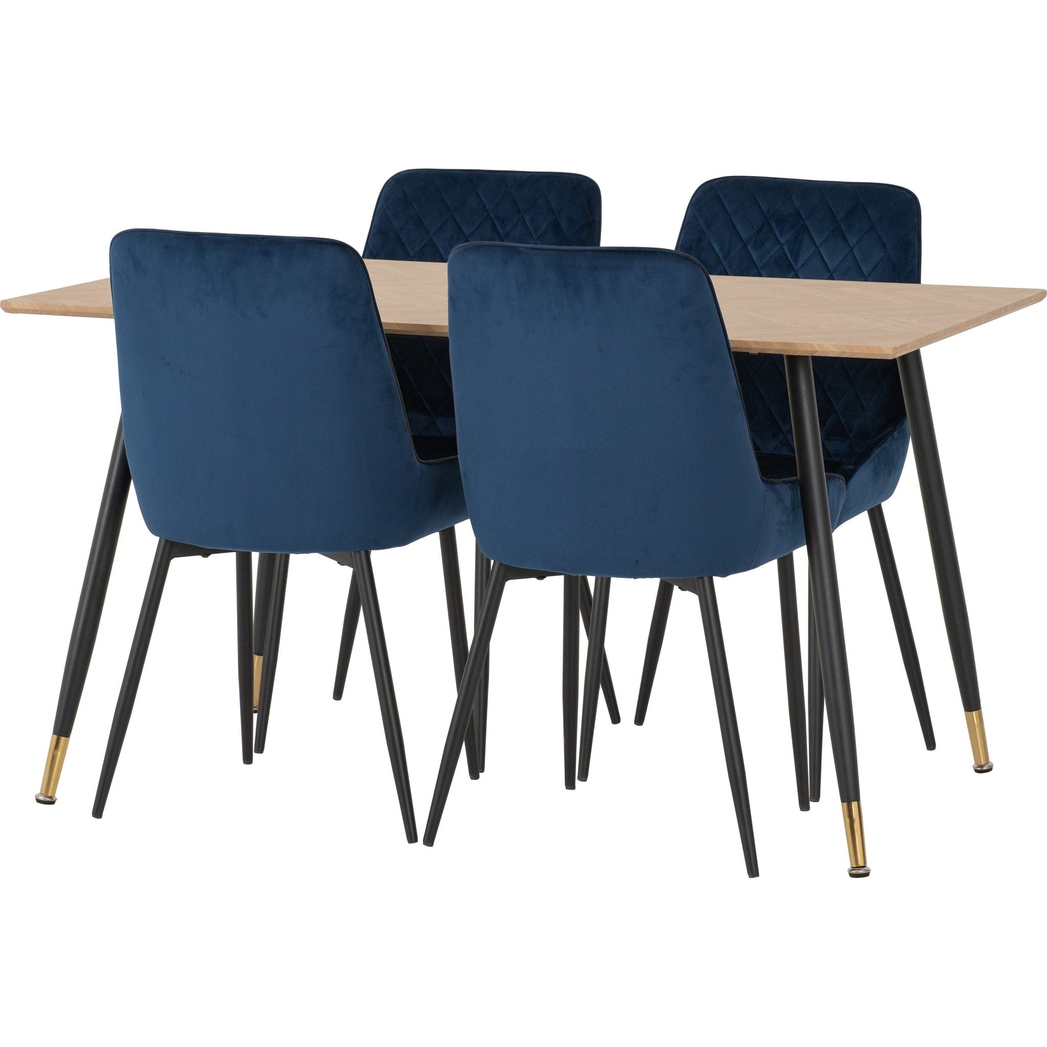 Hamilton & Avery Medium Dining Set X4 Chairs - Medium Oak Effect/Sapphire Blue Velvet