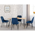 Hamilton & Avery Medium Dining Set X4 Chairs - Medium Oak Effect/Sapphire Blue Velvet