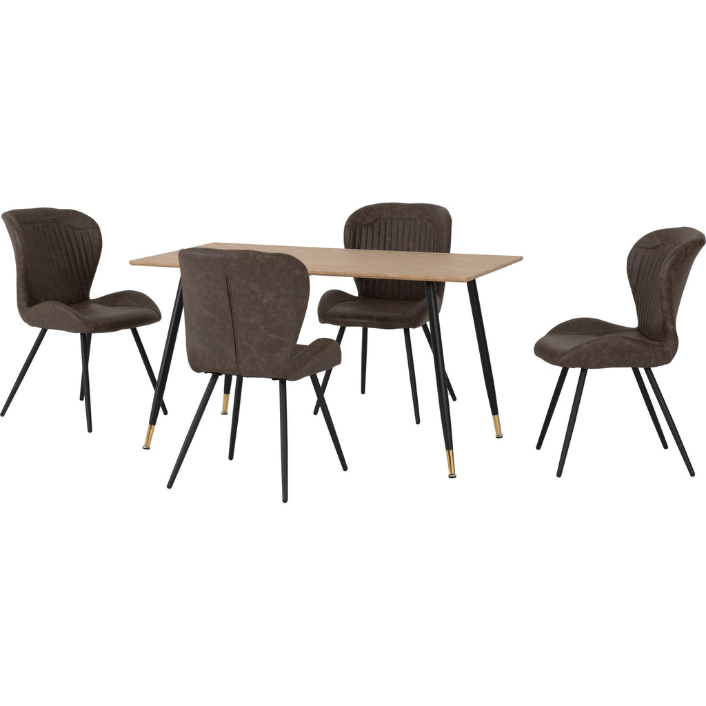 Hamilton & Quebec Medium Dining Set X4 Chairs - Medium Oak Effect/Brown Pu