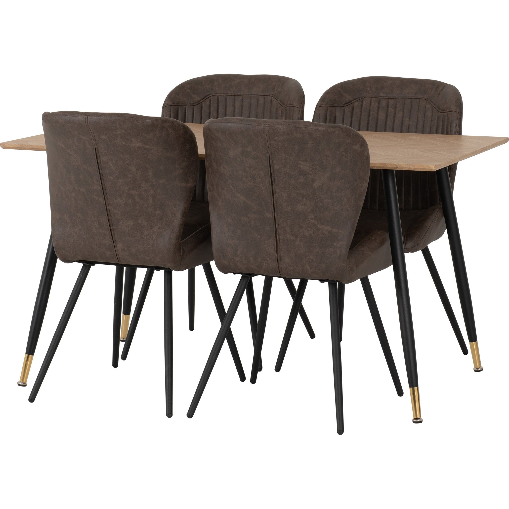Hamilton & Quebec Medium Dining Set X4 Chairs - Medium Oak Effect/Brown Pu