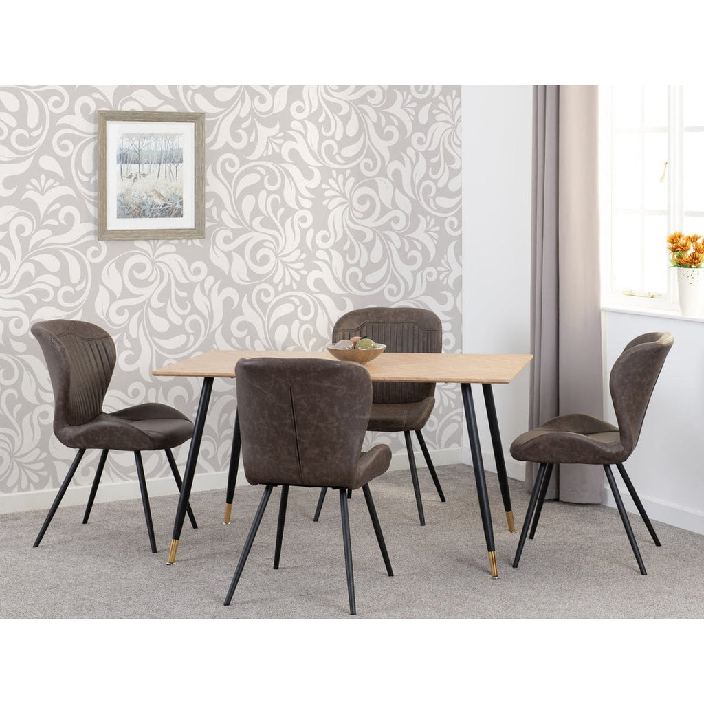 Hamilton & Quebec Medium Dining Set X4 Chairs - Medium Oak Effect/Brown Pu