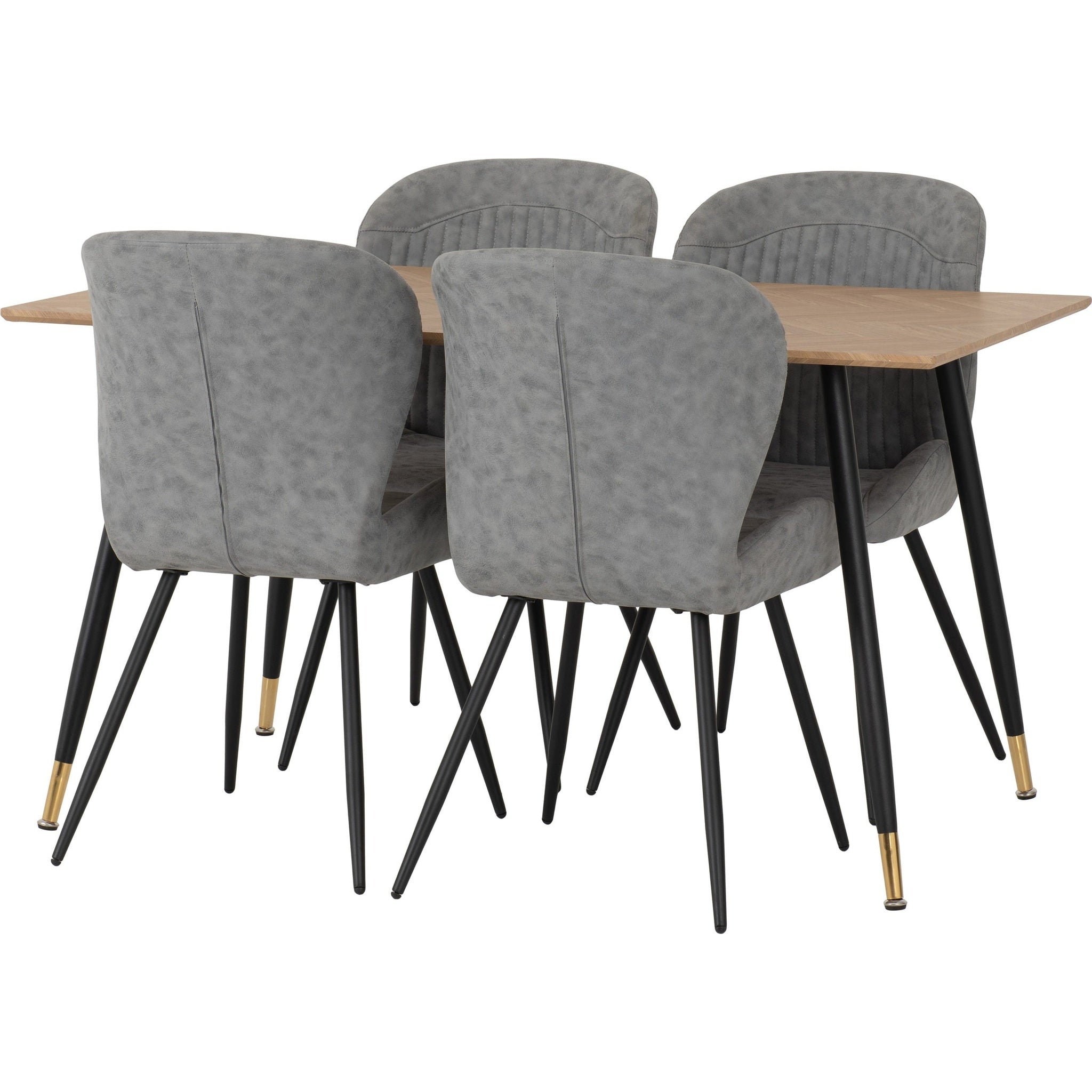 Hamilton & Quebec Medium Dining Set X4 Chairs - Medium Oak Effect/Grey Pu