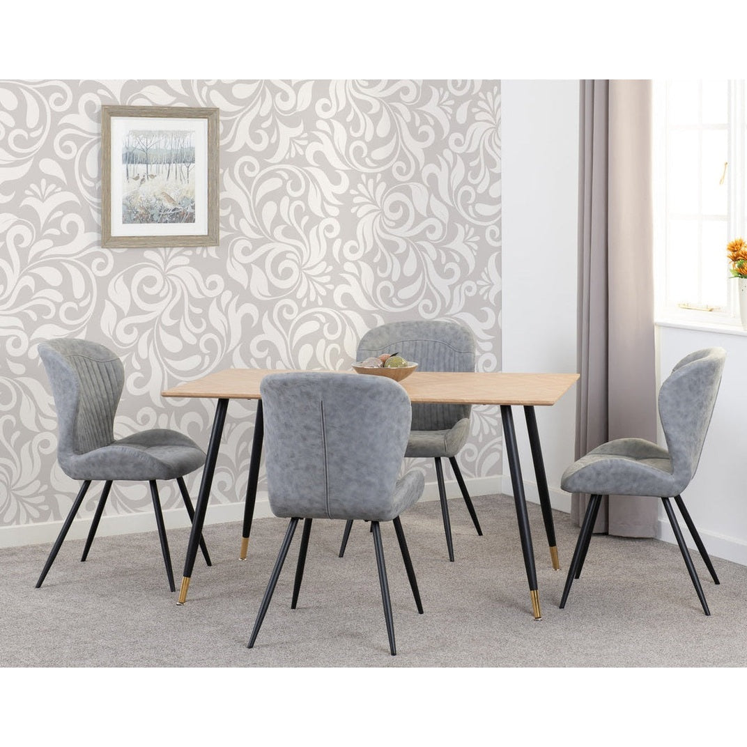 Hamilton & Quebec Medium Dining Set X4 Chairs - Medium Oak Effect/Grey Pu