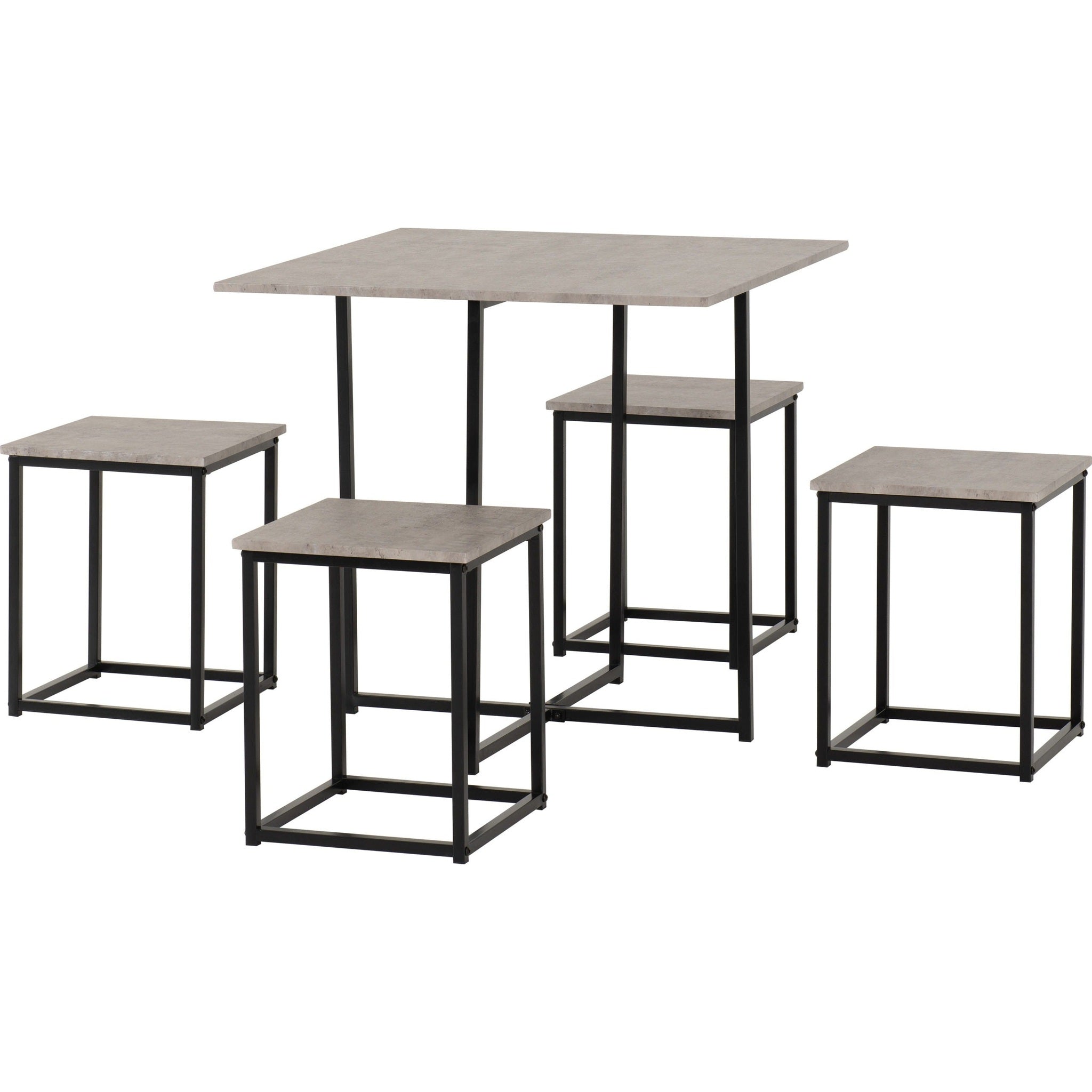 Kent 1+4 Stowaway Dining Set - Stone Effect/Black