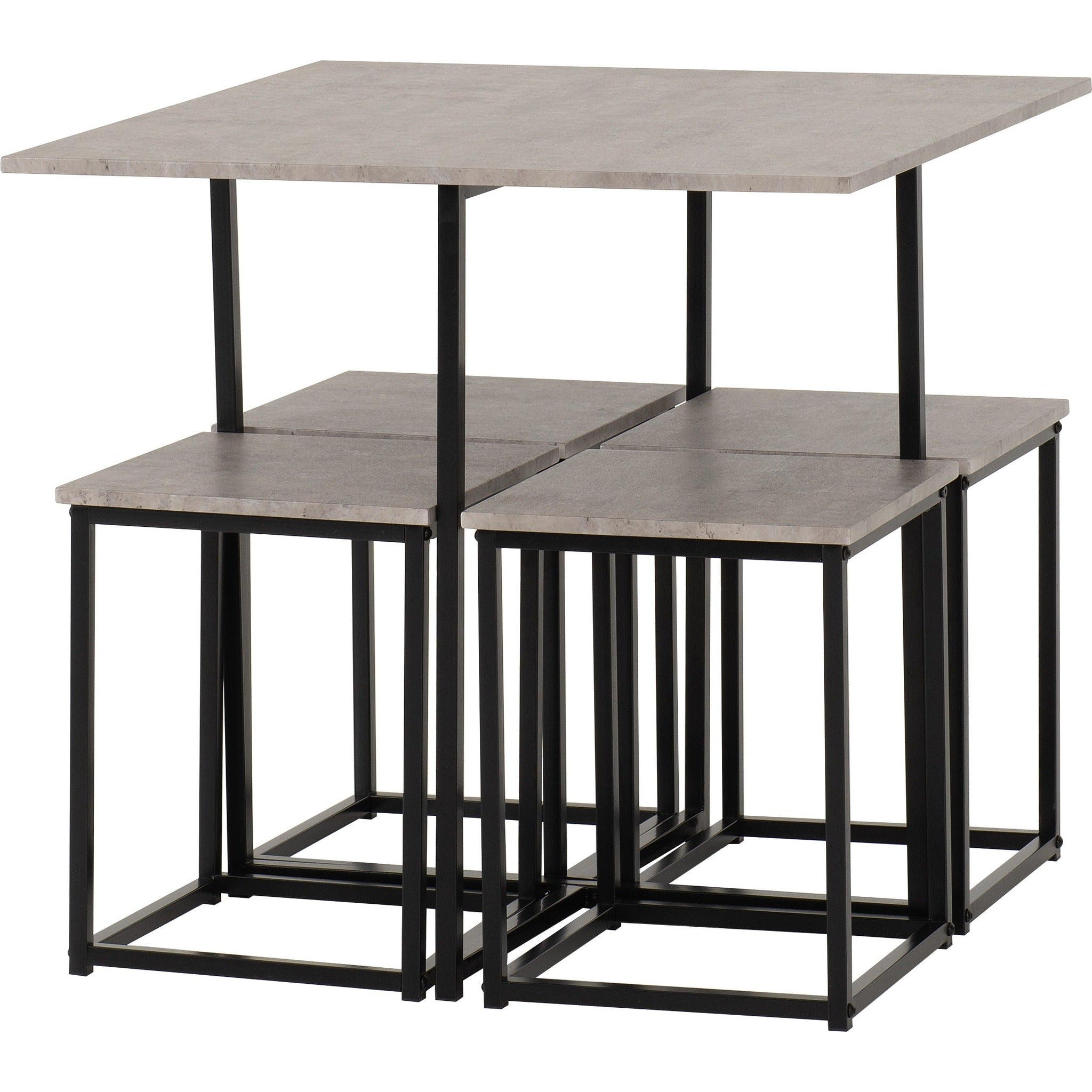 Kent 1+4 Stowaway Dining Set - Stone Effect/Black