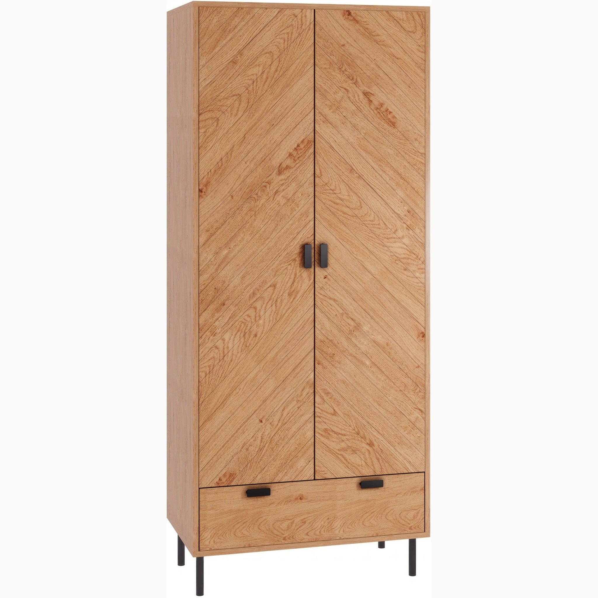 Leon 2 Door 1 Drawer Wardrobe - Medium Oak Effect