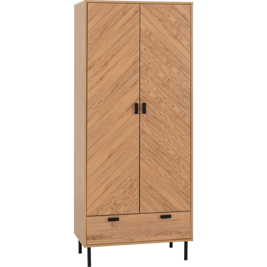 Leon 2 Door 1 Drawer Wardrobe - Medium Oak Effect