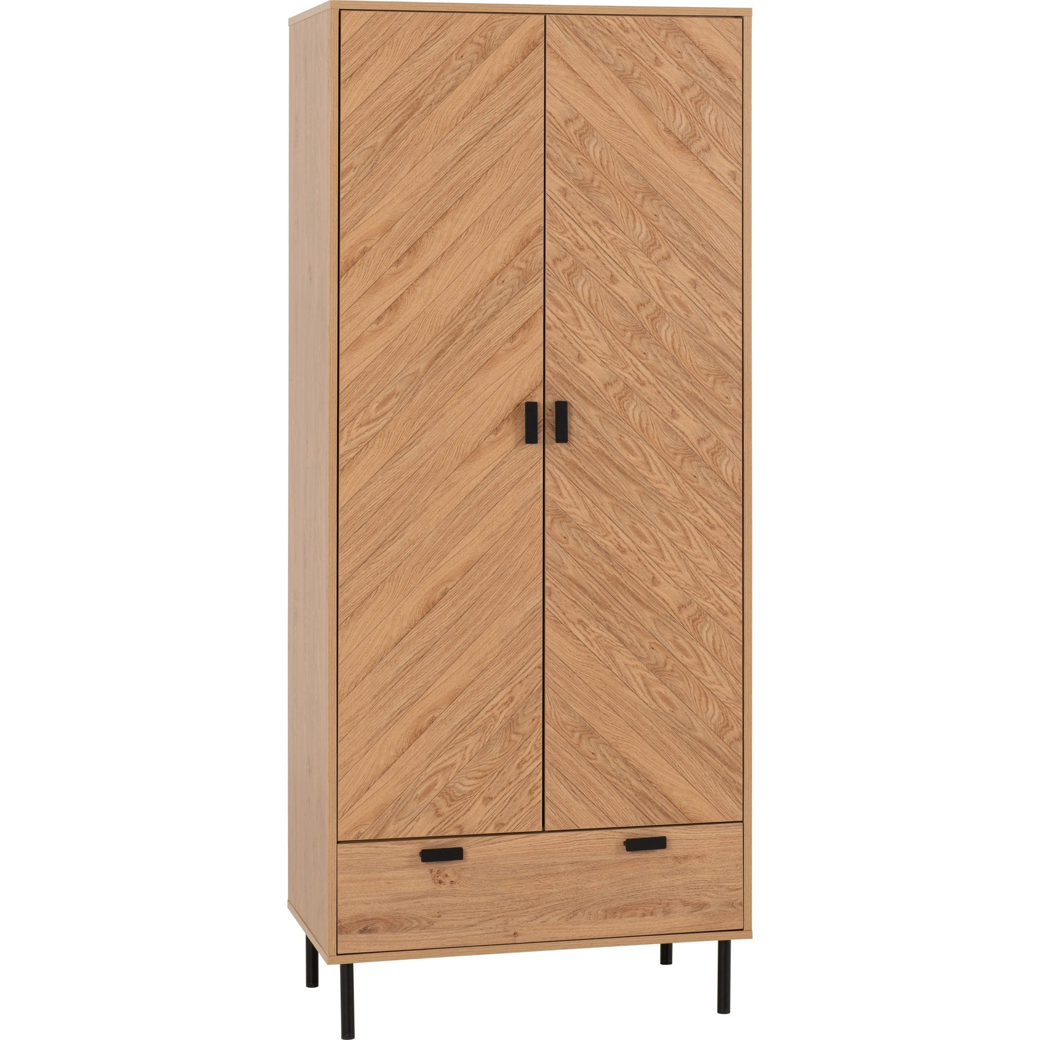 Leon 2 Door 1 Drawer Wardrobe - Medium Oak Effect