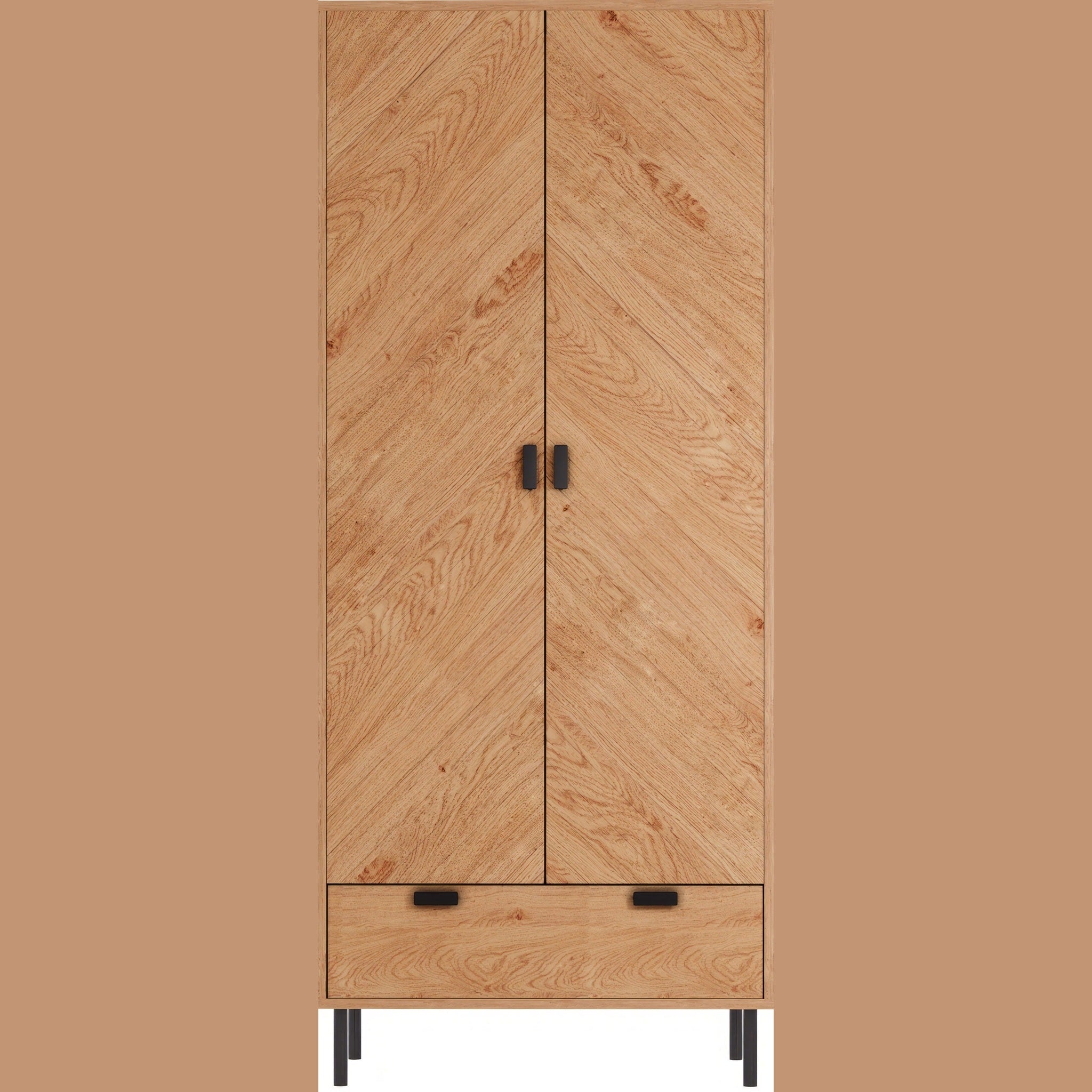 Leon 2 Door 1 Drawer Wardrobe - Medium Oak Effect