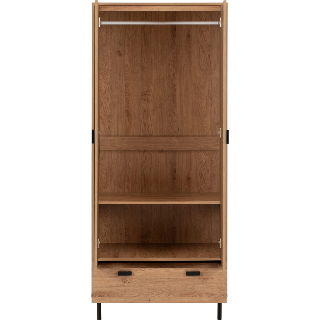 Leon 2 Door 1 Drawer Wardrobe - Medium Oak Effect