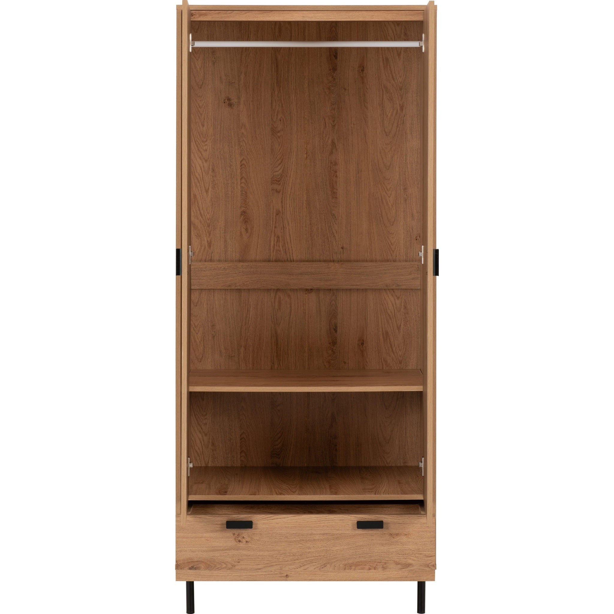 Leon 2 Door 1 Drawer Wardrobe - Medium Oak Effect