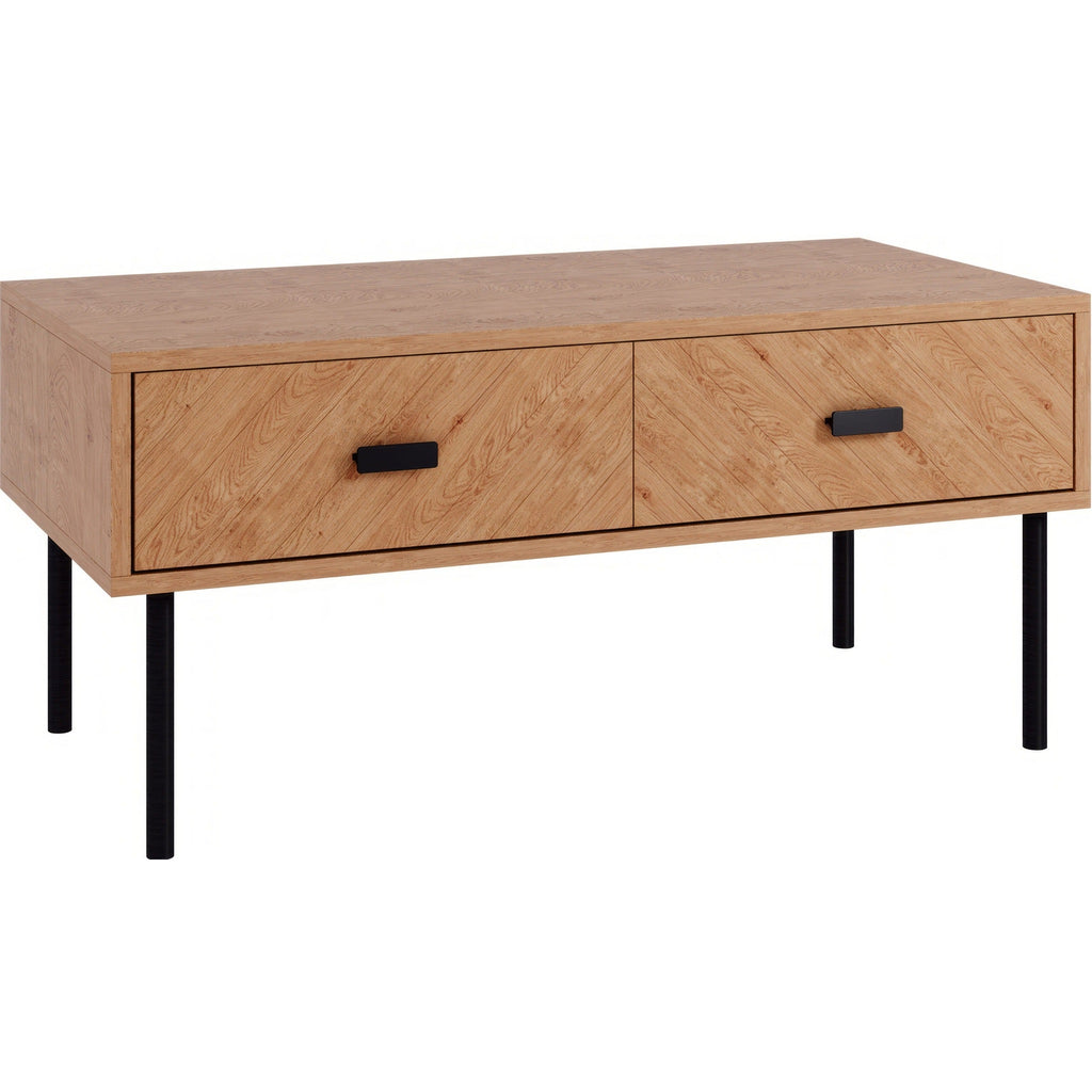 Leon 2 Drawer Coffee Table - Medium Oak Effect