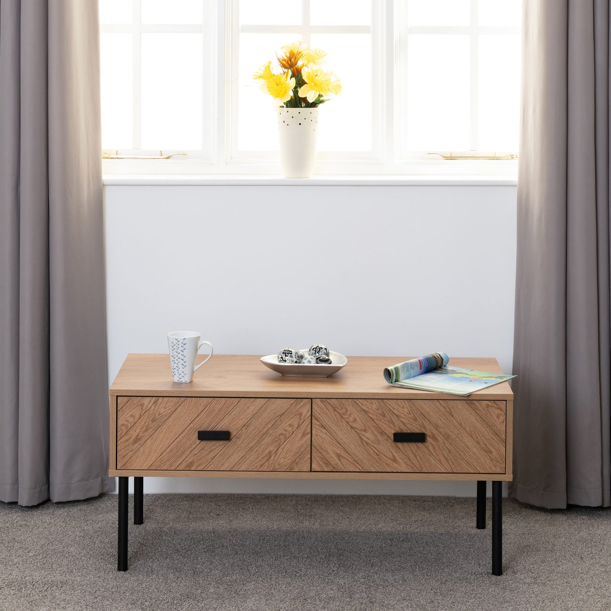 Leon 2 Drawer Coffee Table - Medium Oak Effect