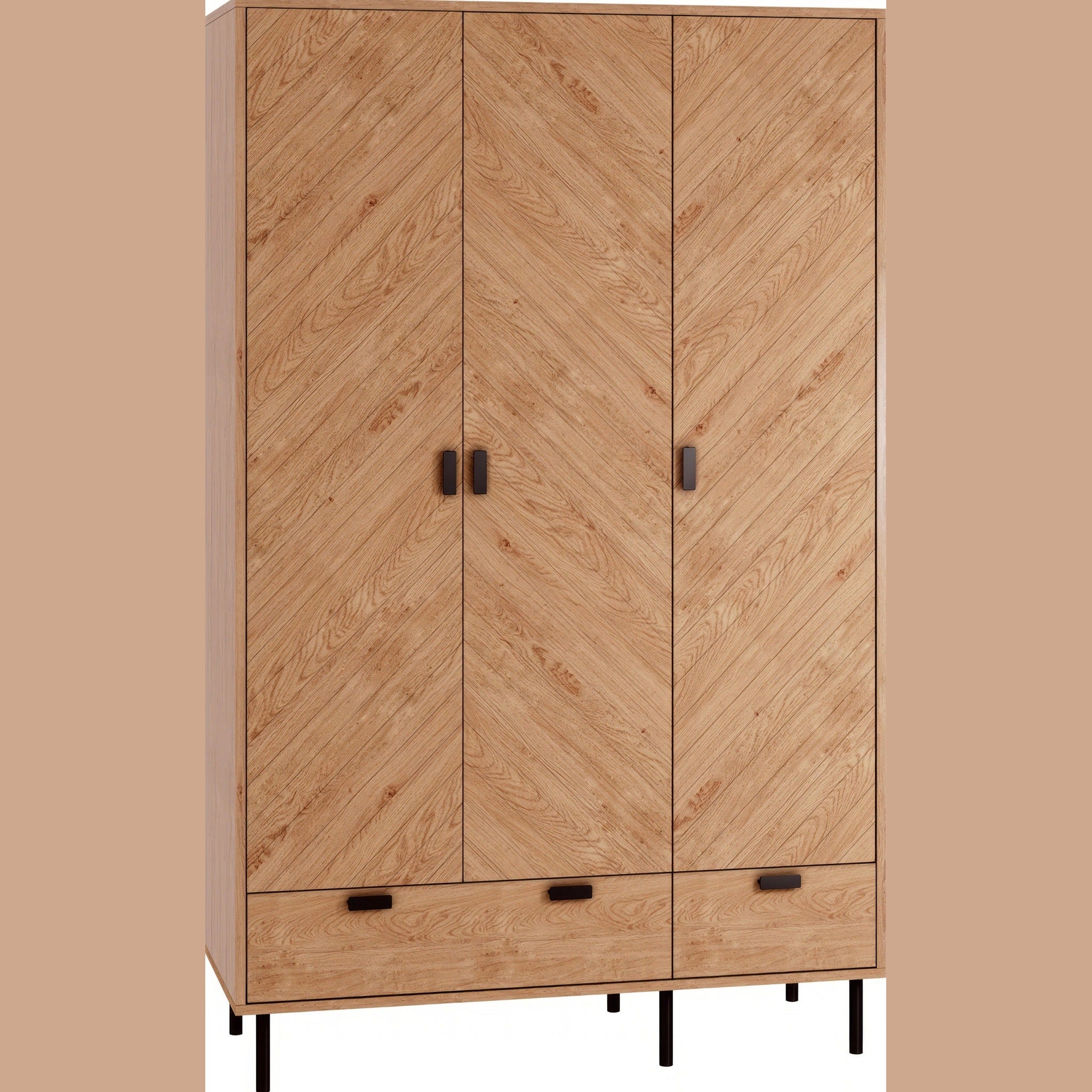 Leon 3 Door 2 Drawer Wardrobe - Medium Oak Effect