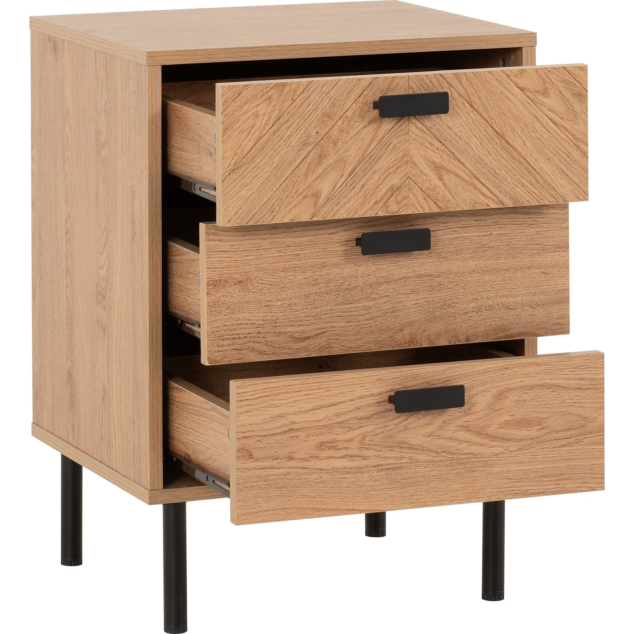 Leon 3 Drawer Bedside - Medium Oak Effect