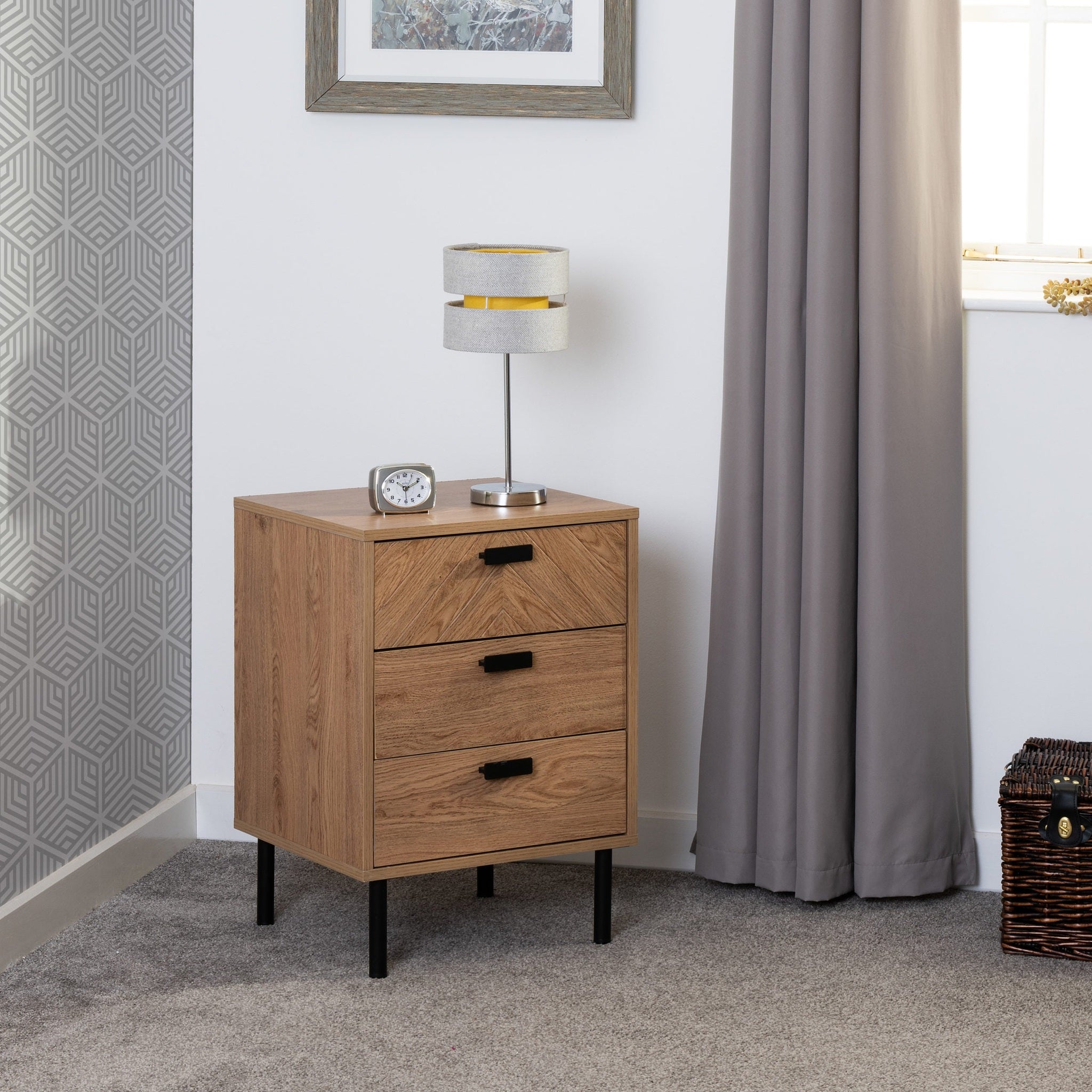 Leon 3 Drawer Bedside - Medium Oak Effect