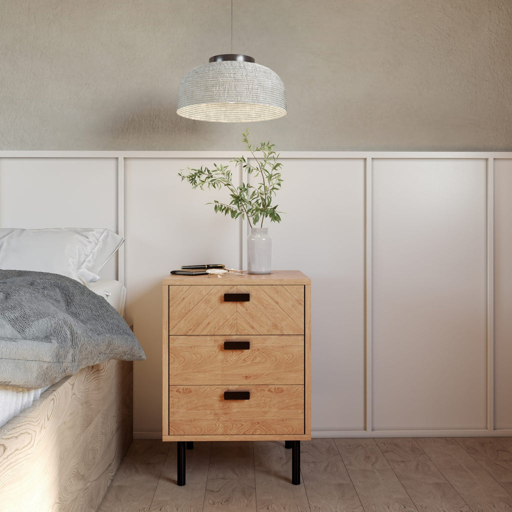 Leon 3 Drawer Bedside - Medium Oak Effect