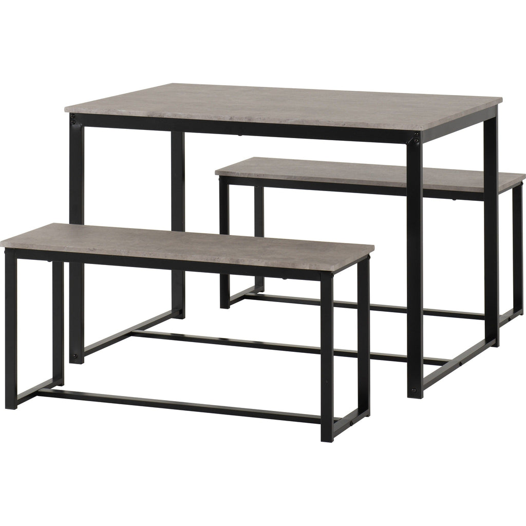 Lincoln 1+2 Dining Bench Set - Stone Effect/Black