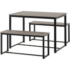 Lincoln 1+2 Dining Bench Set - Stone Effect/Black