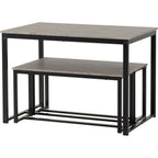 Lincoln 1+2 Dining Bench Set - Stone Effect/Black
