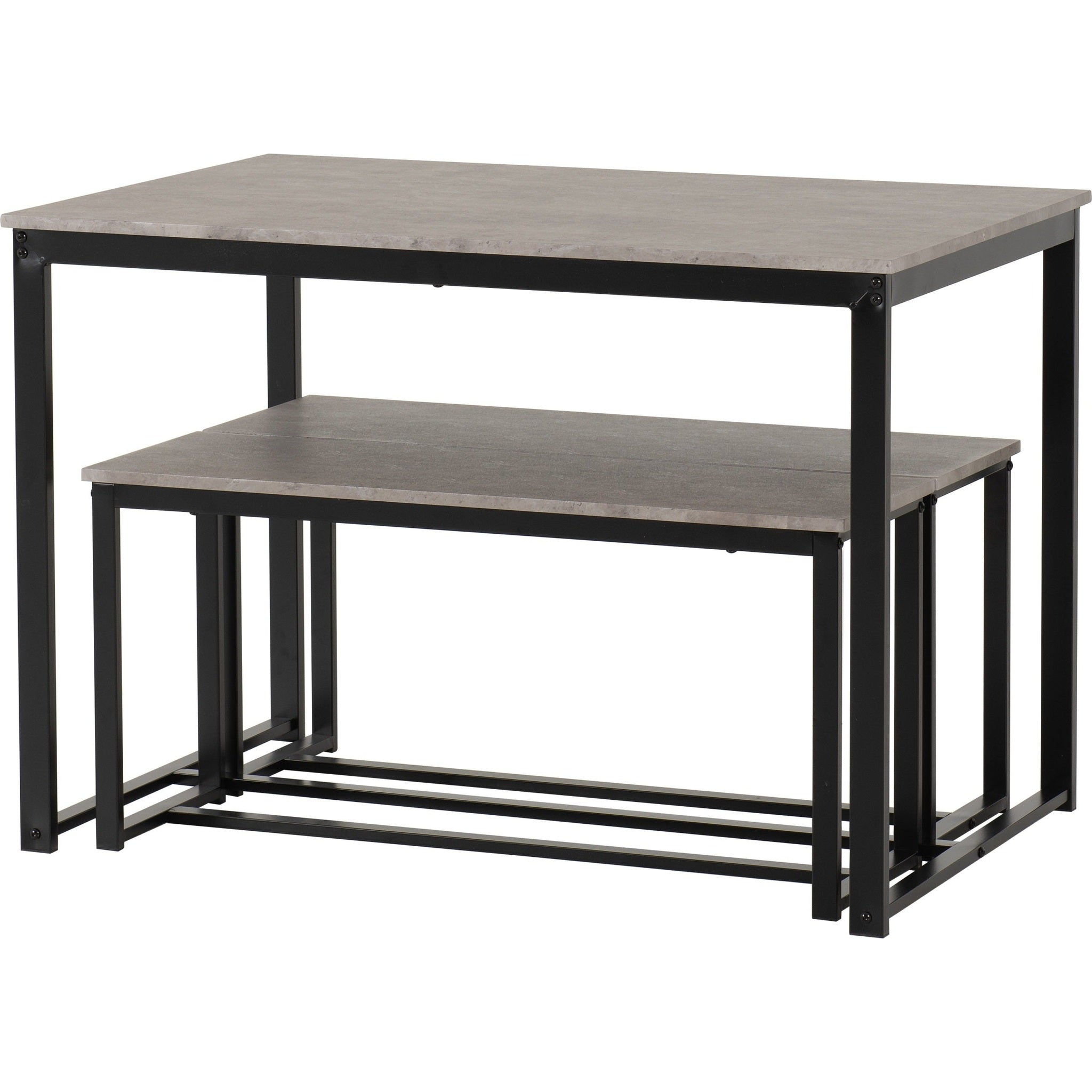 Lincoln 1+2 Dining Bench Set - Stone Effect/Black