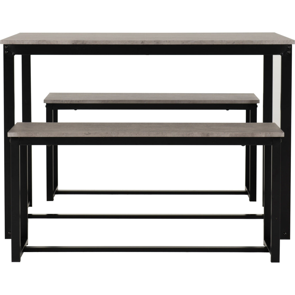Lincoln 1+2 Dining Bench Set - Stone Effect/Black