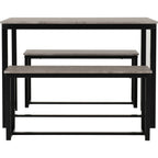 Lincoln 1+2 Dining Bench Set - Stone Effect/Black