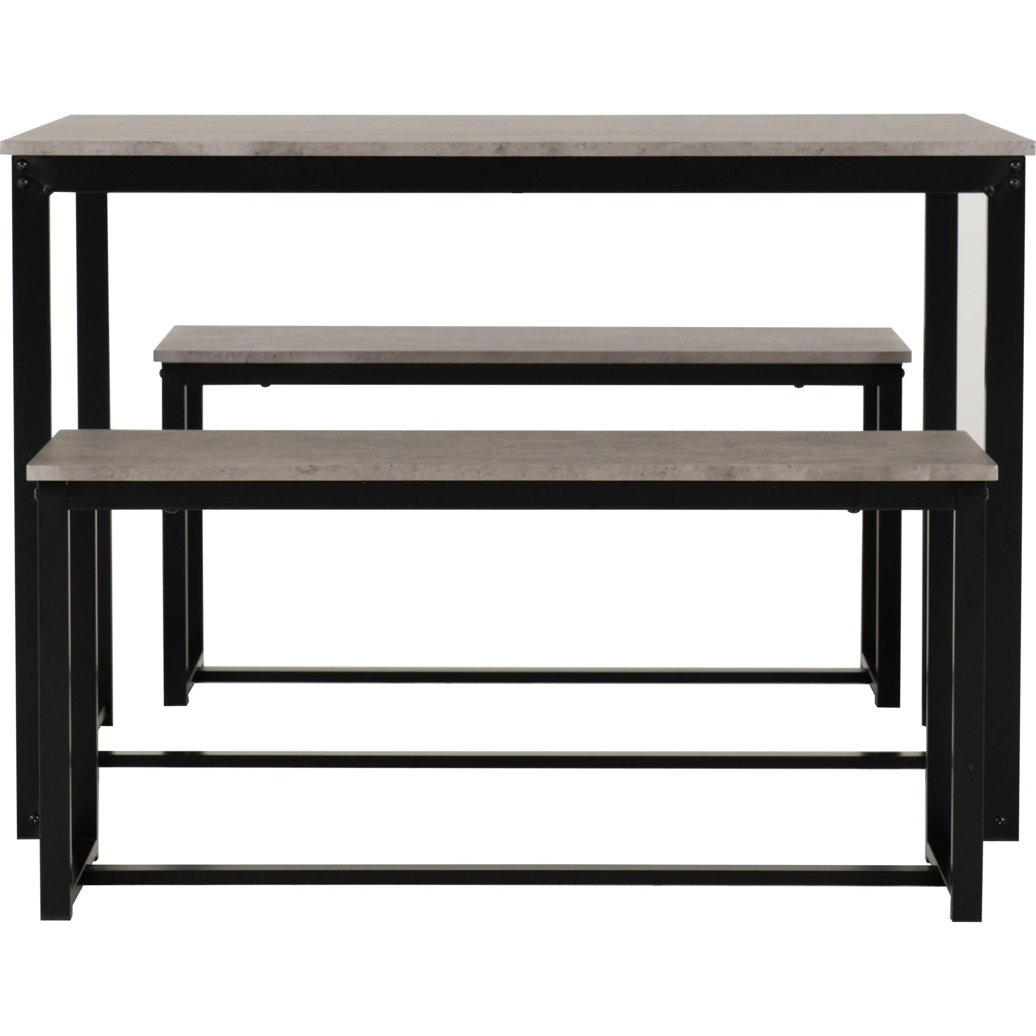 Lincoln 1+2 Dining Bench Set - Stone Effect/Black