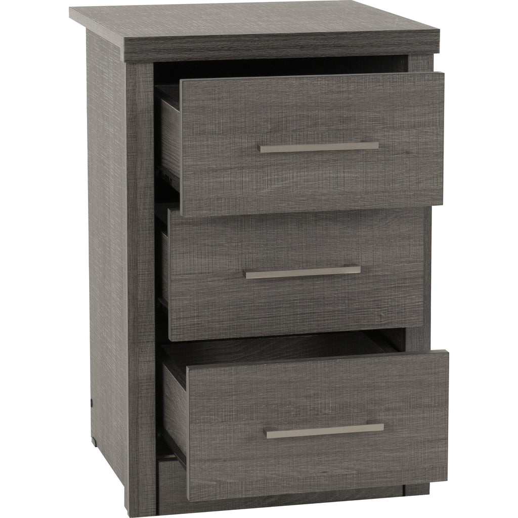 Lisbon 3 Drawer Bedside - Black Wood Grain