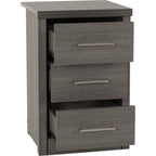 Lisbon 3 Drawer Bedside - Black Wood Grain