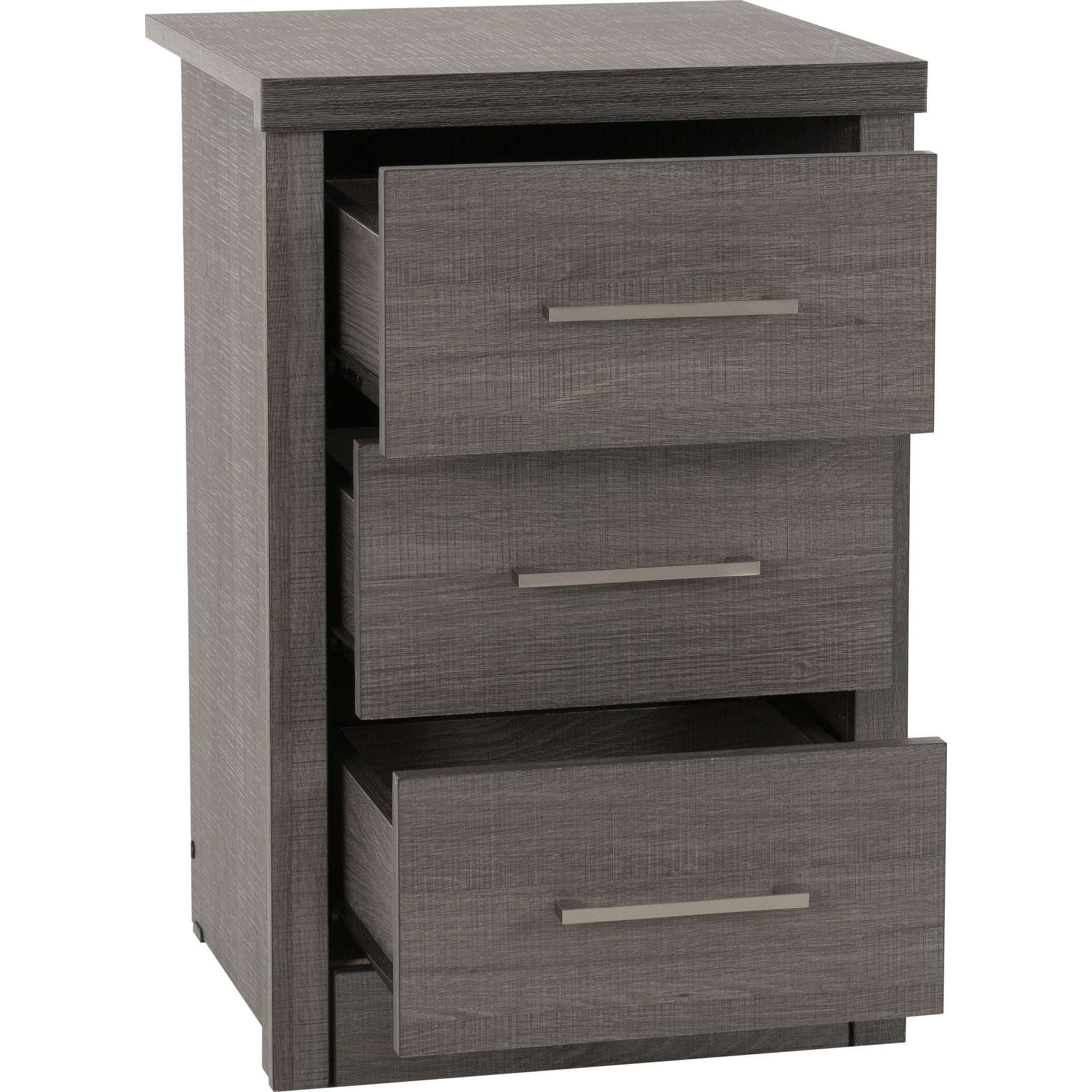 Lisbon 3 Drawer Bedside - Black Wood Grain