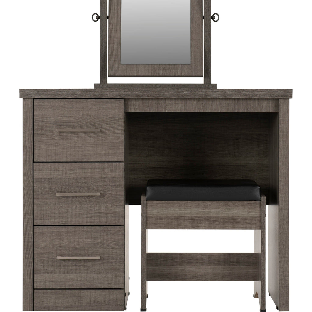 Lisbon 3Pc Dressing Table Set With Mirror - Black Wood Grain/Black Pu