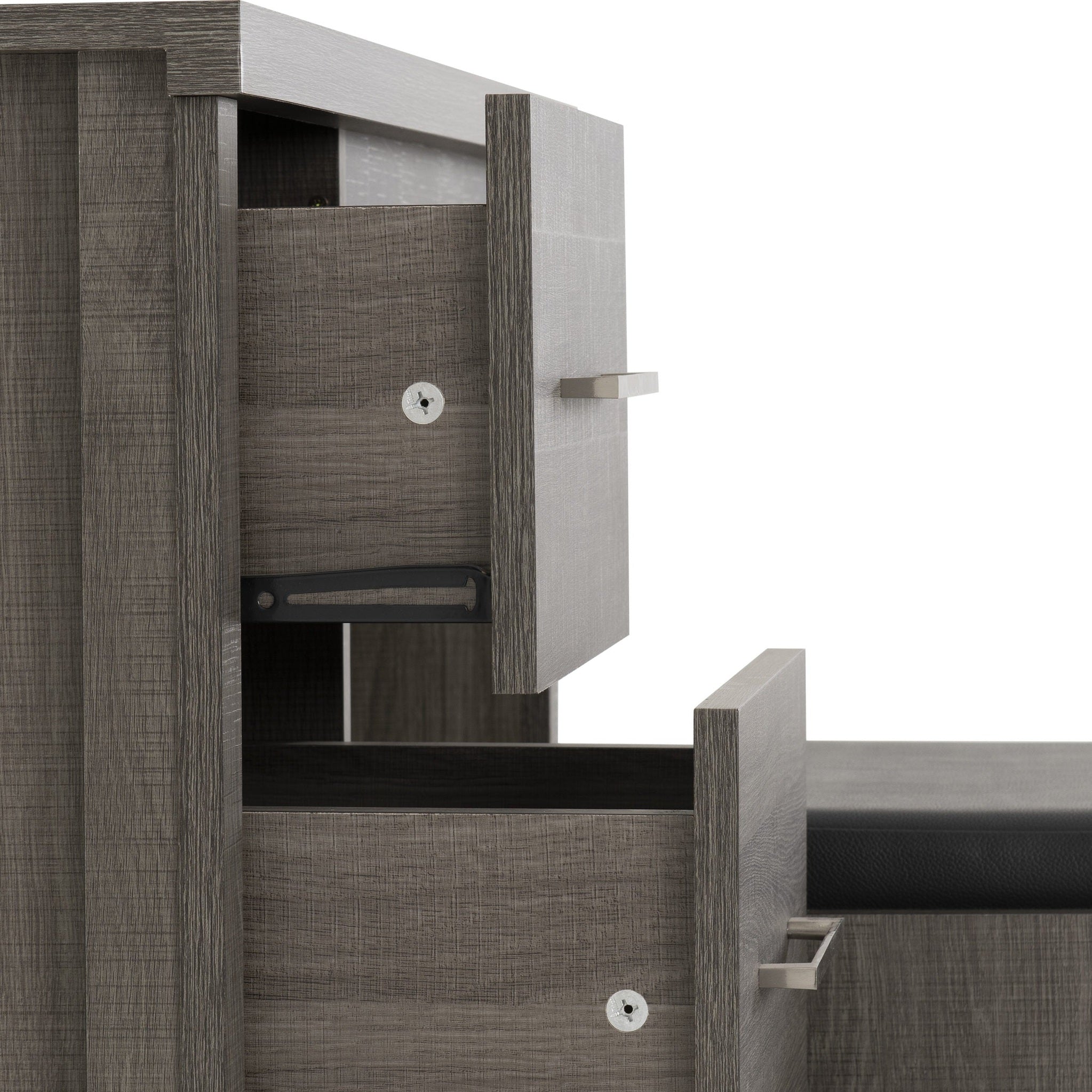 Lisbon 3Pc Dressing Table Set With Mirror - Black Wood Grain/Black Pu