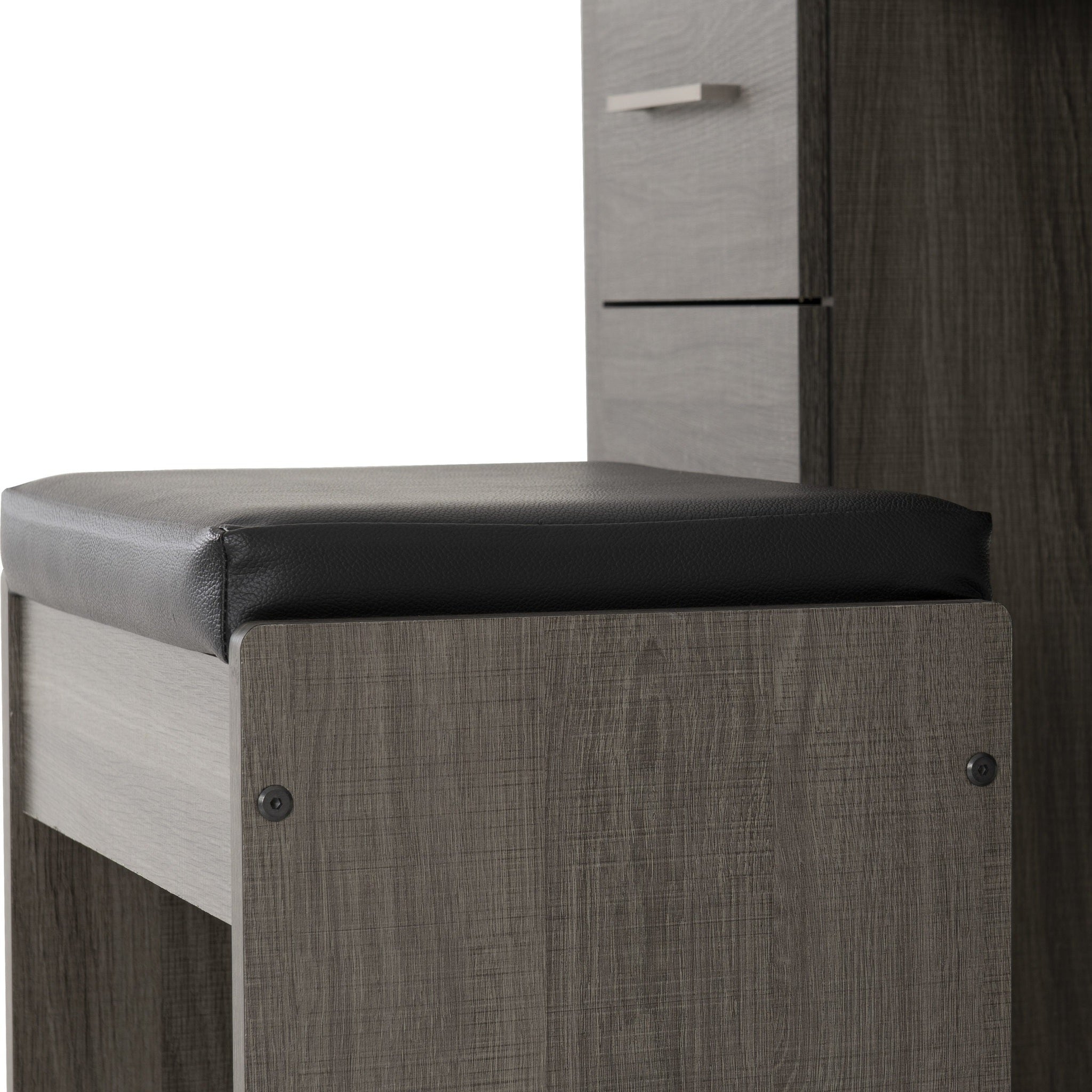 Lisbon 3Pc Dressing Table Set With Mirror - Black Wood Grain/Black Pu