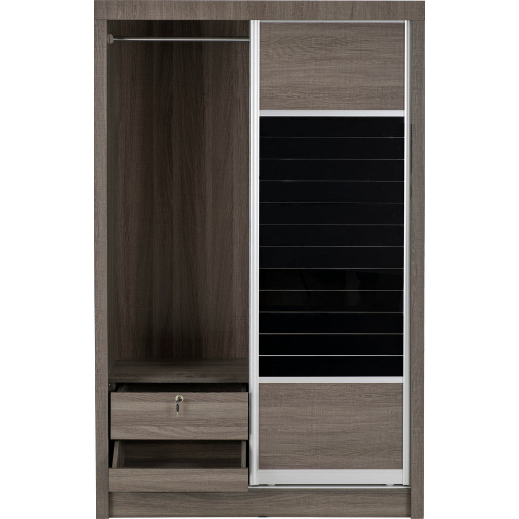Lisbon Slider Wardrobe - Black Wood Grain