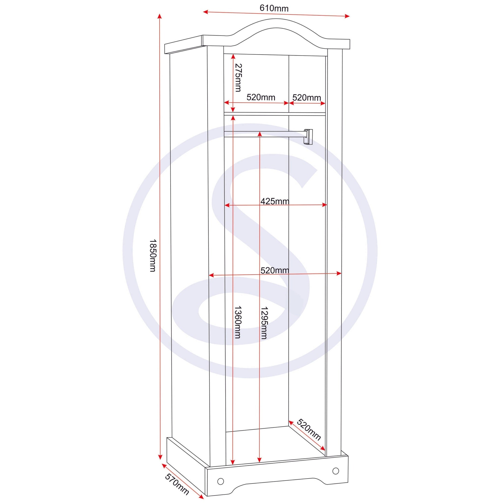 Corona 1 Door Wardrobe - Distressed Waxed Pine