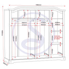Corona 4 Door Wardrobe - Distressed Waxed Pine