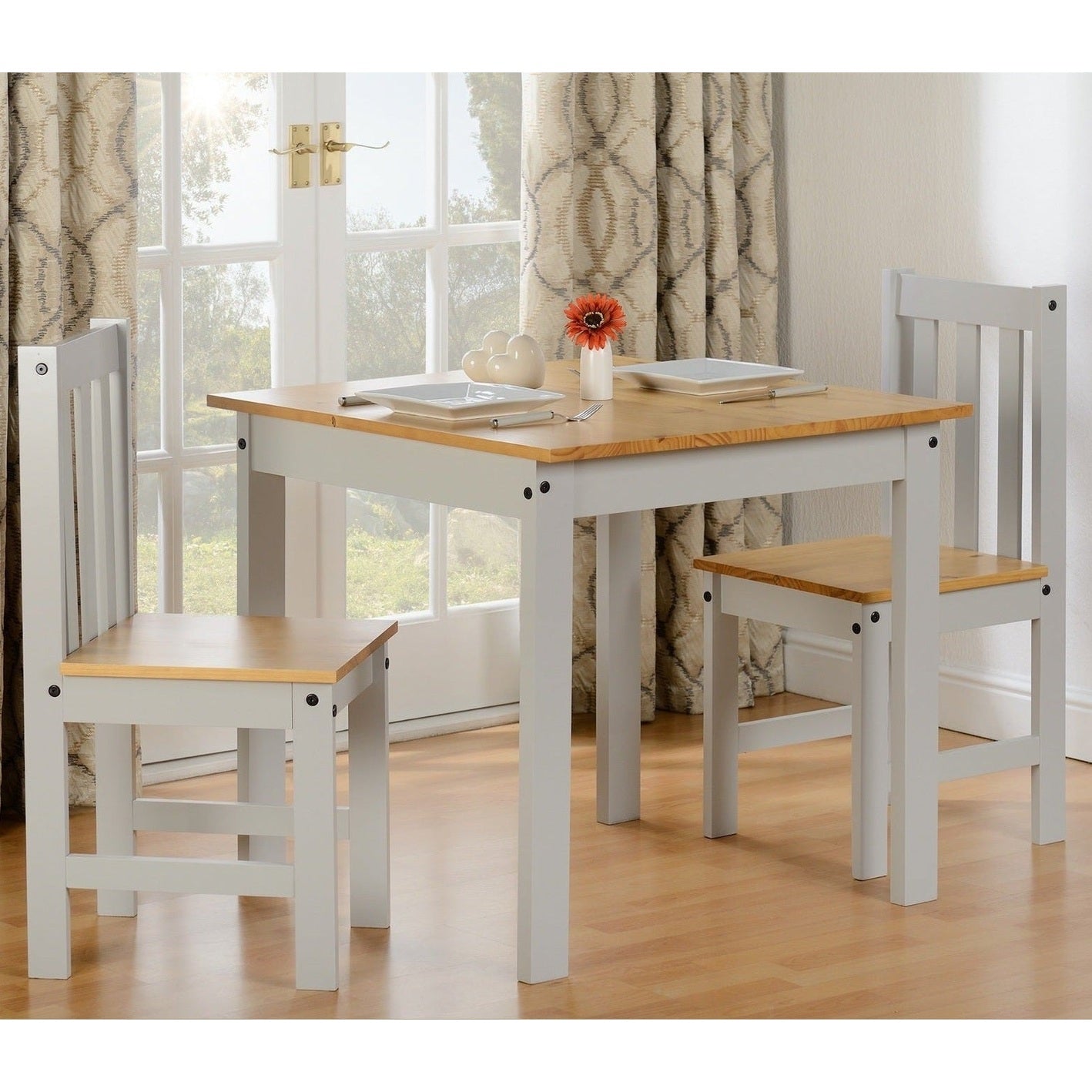 Ludlow 1+2 Dining Set - Light Grey/Oak Effect