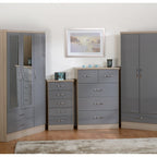 Nevada 3 Door 2 Drawer Wardrobe - Grey Gloss/Light Oak Effect Veneer