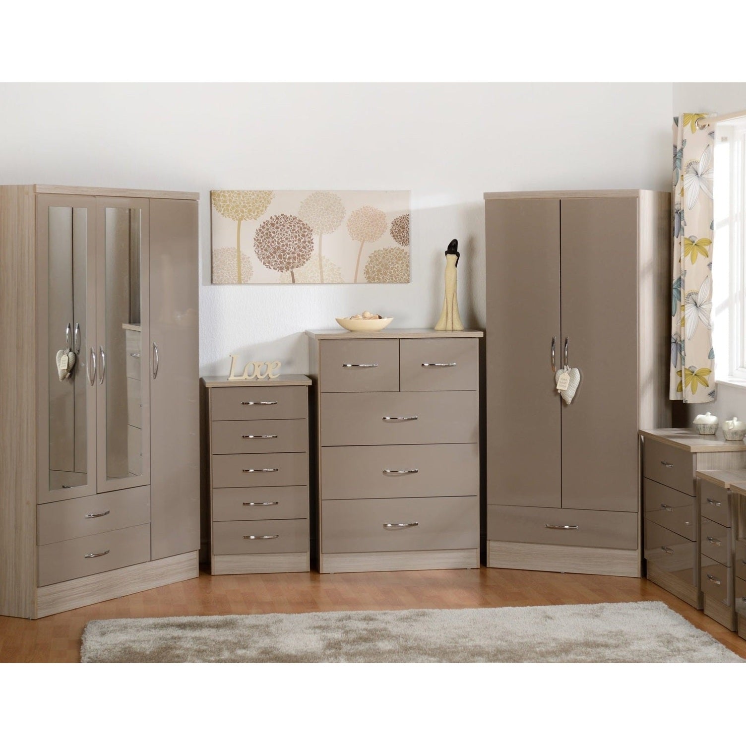 Nevada 3 Drawer Bedside - Oyster Gloss/Light Oak Effect Veneer